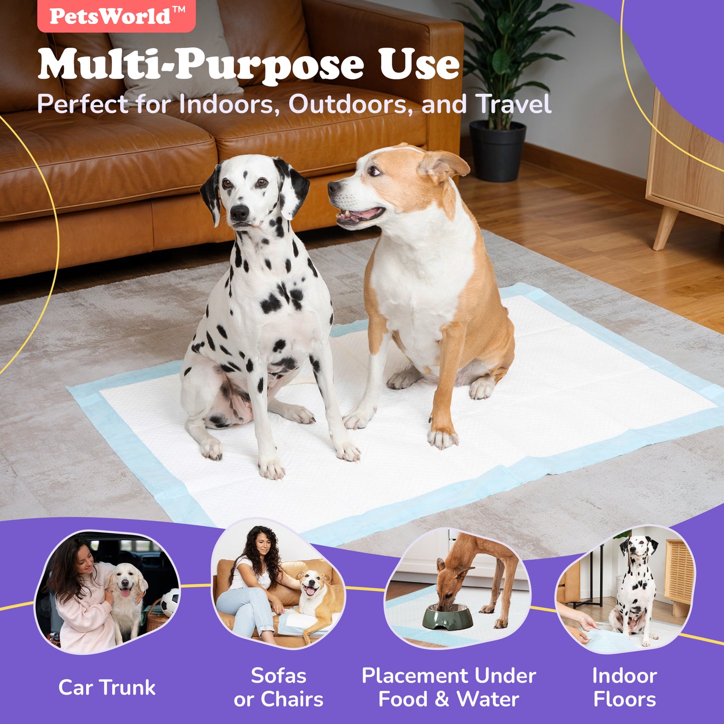 PetsWorld 37x54 Inch Pee Pads: 3XL Tear-Resistant & Leak-Proof_