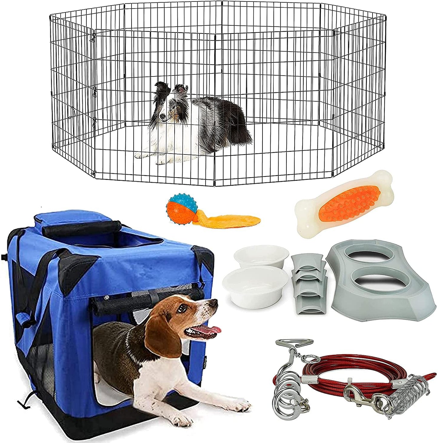 BUNDLE: Pet Playpen + Folding Soft Crate, Starter Kit for Medium and Large Dogs_