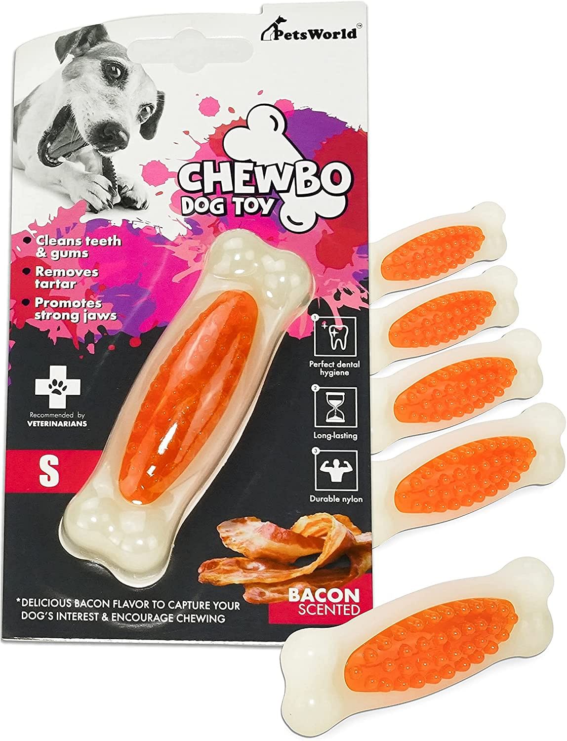 Bacon Scented Bone Tough Dog Chew Toy. For Small Dogs_6 Count