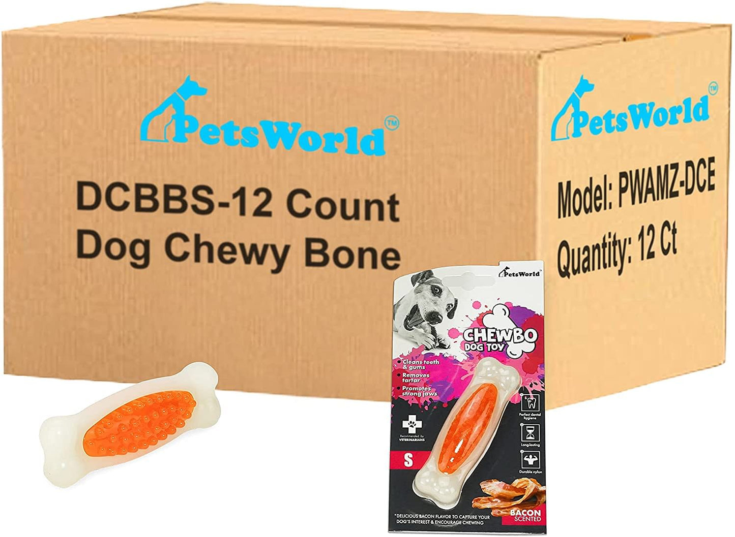 Bacon Scented Bone Tough Dog Chew Toy. For Small Dogs_12 Count