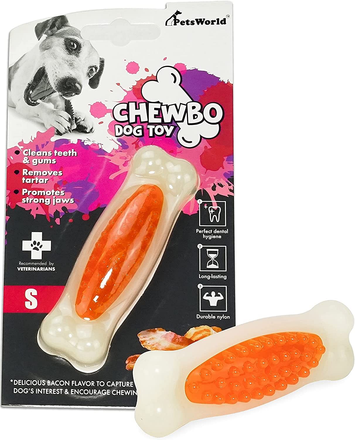 Bacon Scented Bone Tough Dog Chew Toy. For Small Dogs_2 Count