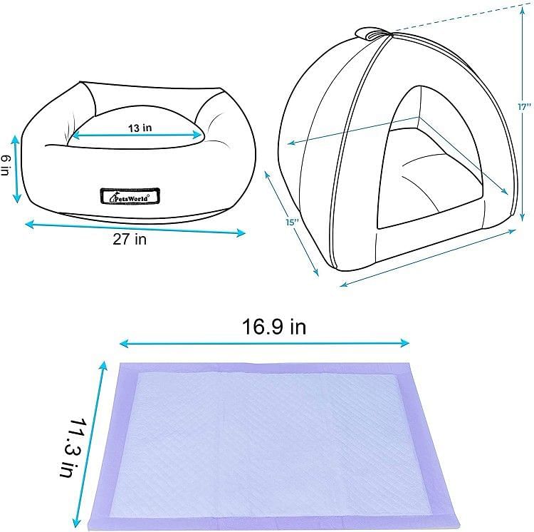 Comfy Cat Plush Tent Bed + Donut Cat Cushion + Cat Litter Pads 50 Count - 2