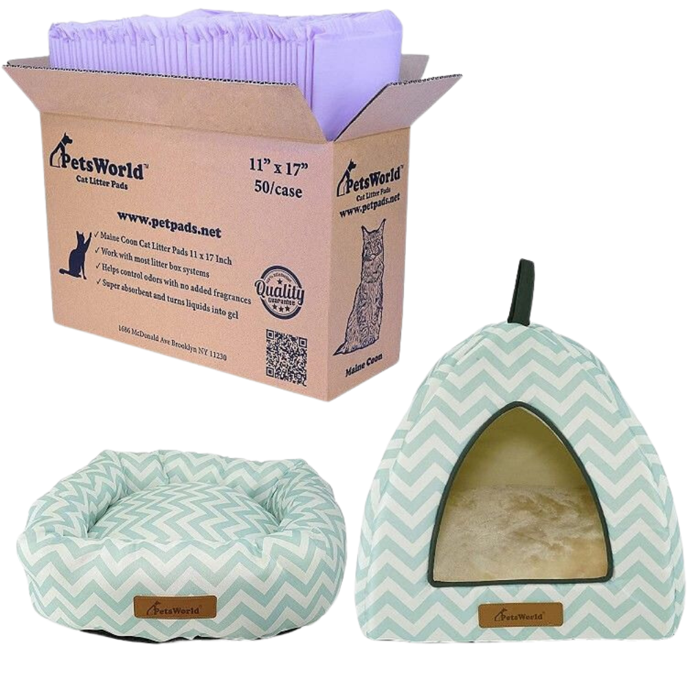 Kitty Bundle: Comfy Tent Bed, Donut Cushion, Litter Pads - 50 Count